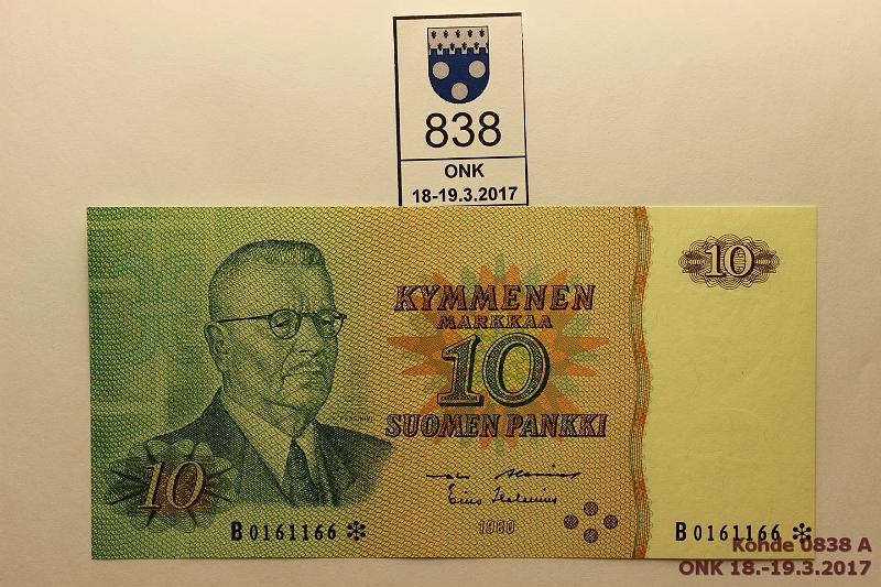 k-0838-a.jpg - Kohde 838, lhthinta: 15 € / myyntihinta: 18 € 10 mk 1980 B* SNY 147.2 B0161166* AL I-Hes, korvaava, kunto: 9