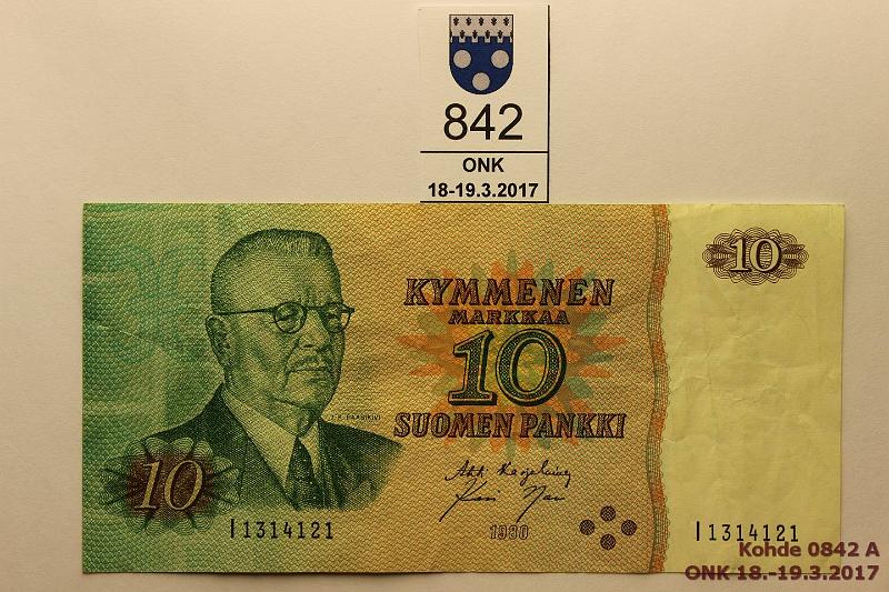 k-0842-a.jpg - Kohde 842, lhthinta: 30 € / myyntihinta: 30 € 10 mk 1980 I-sarja SNY 147.3 I1314121 KA I-Nar, korvaava, kunto: 4