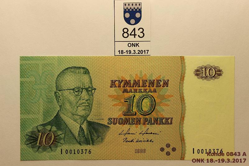 k-0843-a.jpg - Kohde 843, lhthinta: 90 € / myyntihinta: 120 € 10 mk 1980 I-sarja SNY 147.3 I0010376 HOL-Ko1, korvaava, kunto: 10