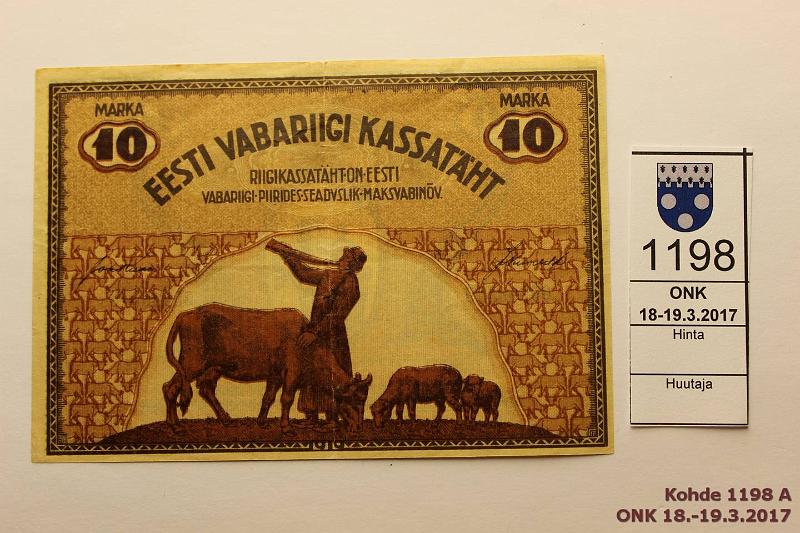 k-1198-a.jpg - Kohde 1198, lhthinta: 15 € / myyntihinta: 22 € Eesti 10 mk 1919 P#46 Taiterep, kunto: 5