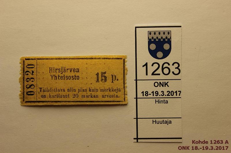 k-1263-a.jpg - Kohde 1263, lhthinta: 10 € 15 p Hirsijrven Yhteisosto 08320, kunto: 7