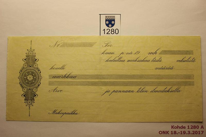 k-1280-a.jpg - Kohde 1280, lhthinta: 5 € Vekseli 19.. Blanco, 2 neulanreik, kunto: 7