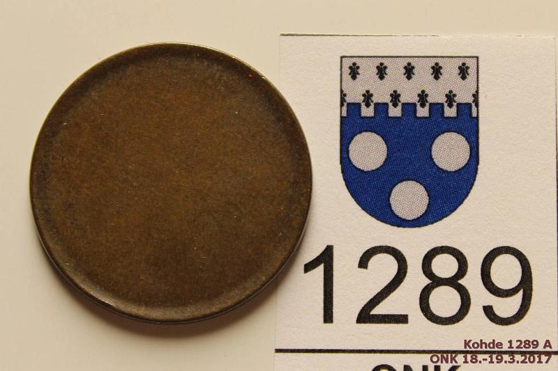 k-1289-a.jpg - Kohde 1289, lhthinta: 5 € Polettiaihio Cu, 22 mm, leimaamaton, kunto: 6