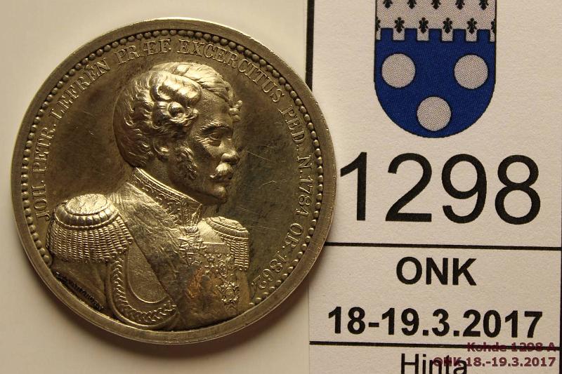 k-1298-a.jpg - Kohde 1298 (kuva 1/2), lhthinta: 10 € / myyntihinta: 16 € Hopeamitali 1800-luku Ag, 32mm n. 16g. J P Lefren 1784-1862. Hnja, kunto: 8