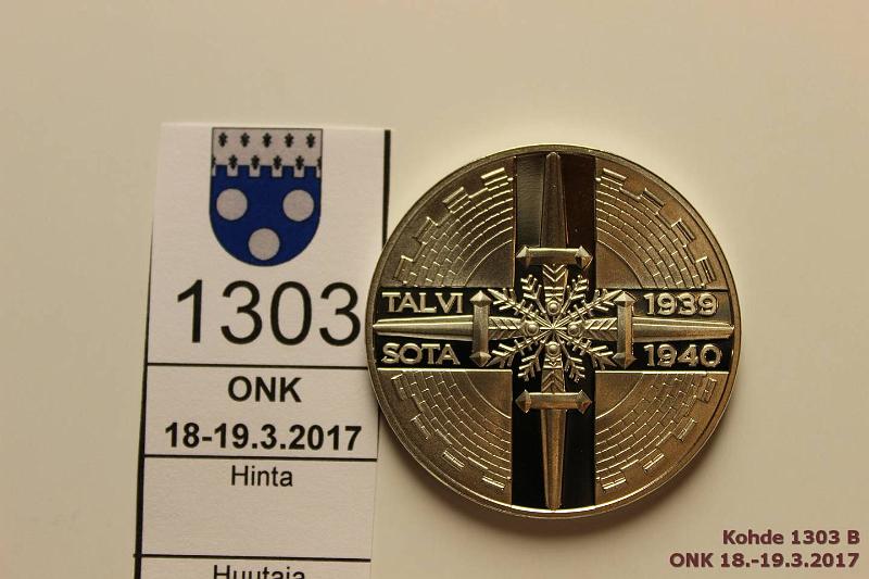 k-1303-b.jpg - Kohde 1303 (kuva 2/2), lhthinta: 5 € / myyntihinta: 12 € Talvisota 1939-40 Ag, Proof. Monetan mitali n. 26g, kunto: 10