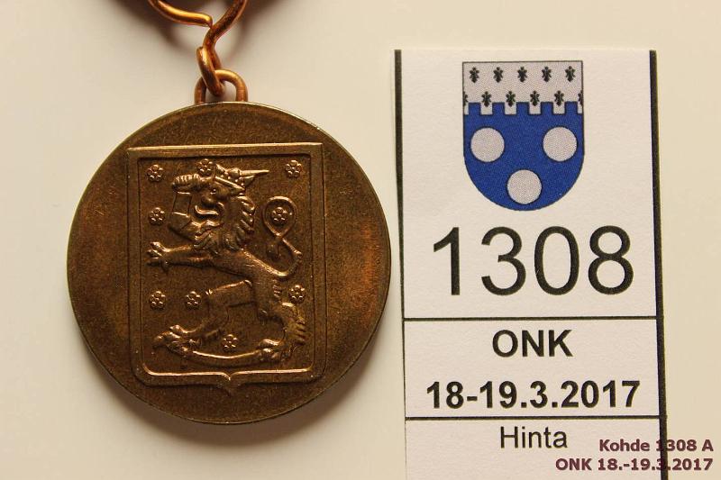 k-1308-a.jpg - Kohde 1308 (kuva 1/2), lhthinta: 5 € / myyntihinta: 5 € Jatkosodan muistomitali 1941-45 Nauhalla, kunto: 9