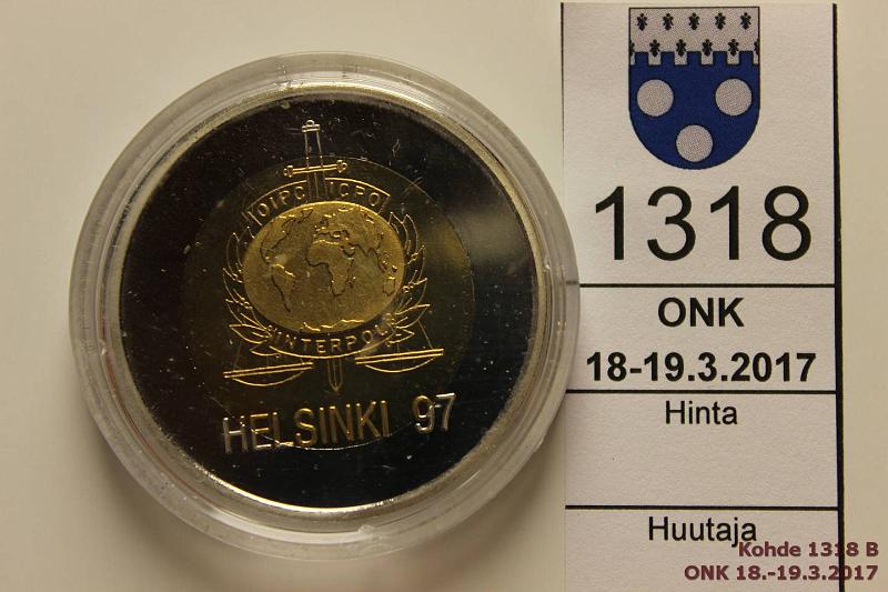 k-1318-b.jpg - Kohde 1318 (kuva 2/2), lhthinta: 4 € / myyntihinta: 7 € Security of coins 1997 2-metalli mitali: Mint of Finland LTD, Interpol OIPC ICPO, Helsinki. Hpja. Kapseli, kunto: 8