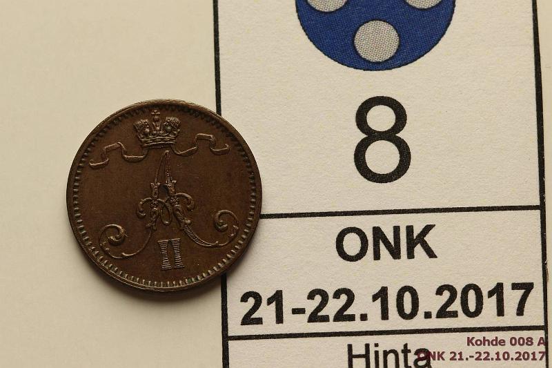 k-0008-a.jpg - Kohde 8 (kuva 1/2), lhthinta: 35 € / myyntihinta: 52 € 1 p 1872 Kulumaton kaunis raha, tumma patina, kunto: 7