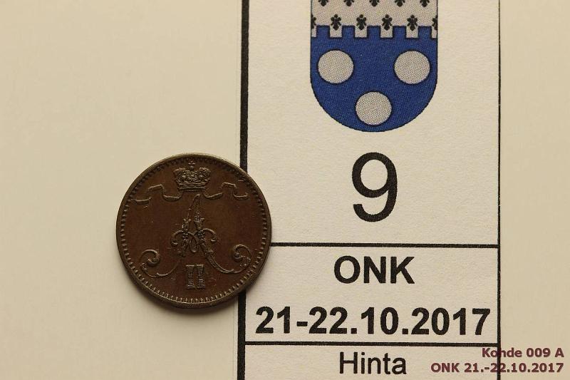 k-0009-a.jpg - Kohde 9 (kuva 1/2), lhthinta: 20 € / myyntihinta: 34 € 1 p 1873 Kulumaton kaunis raha, tumma patina, eprv, kunto: 7