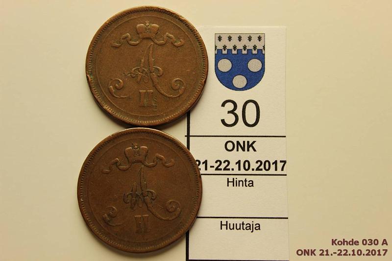 k-0030-a.jpg - Kohde 30 (kuva 1/2), lhthinta: 10 € / myyntihinta: 27 € 10 p 1876 (2) SNY 148.1-2, tavallinen ja pienehk 6, prvja, kunto: 3, 3