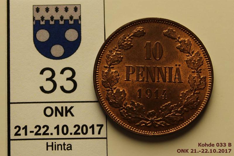 k-0033-b.jpg - Kohde 33 (kuva 2/2), lhthinta: 60 € 10 p 1914 Phpja, erittin kaunis!, kunto: 9/8