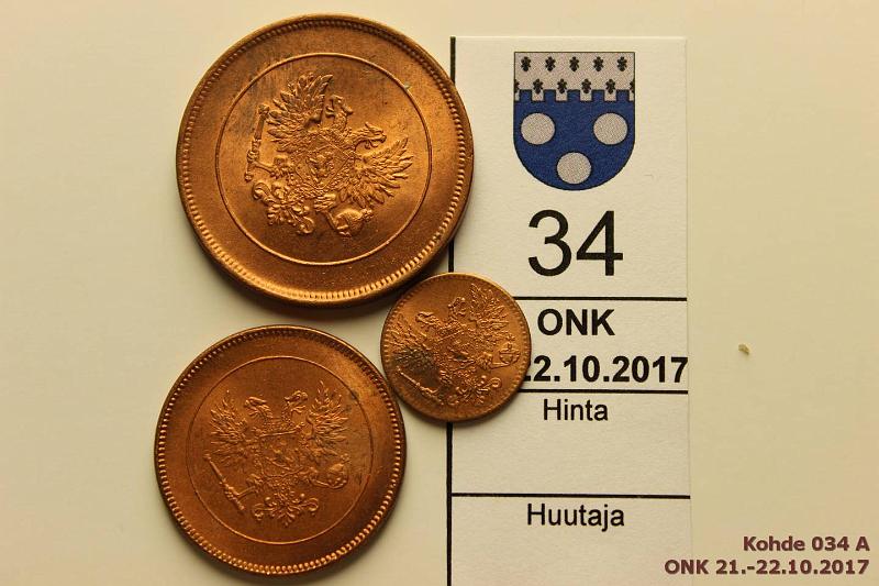 k-0034-a.jpg - Kohde 34 (kuva 1/2), lhthinta: 10 € / myyntihinta: 27 € 1 - 10 p 1917 II (3) 1, 5 ja 10p, loisteliaat, phpja!, kunto: 9