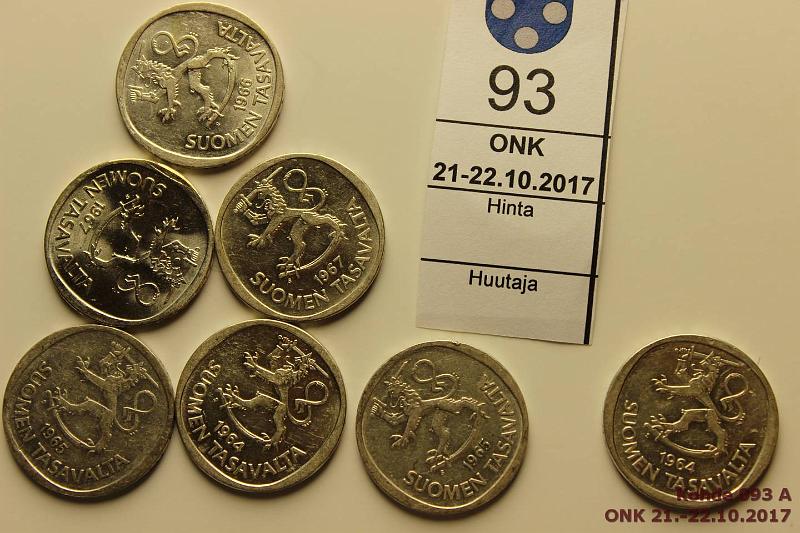 k-0093-a.jpg - Kohde 93, lhthinta: 10 € / myyntihinta: 10 € 1 mk 1964-67 (7) Ag, 1964(2), -65(2), -66, -67(2), kunto: 7-9