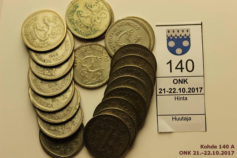 k-0140-a.jpg - Kohde 140, lhthinta: 10 € / myyntihinta: 18 € 1 mk 1964-68 (21) Ag, 1964(6), -65(5), -66(5), -67(3), -68(2), kunto: 4-5