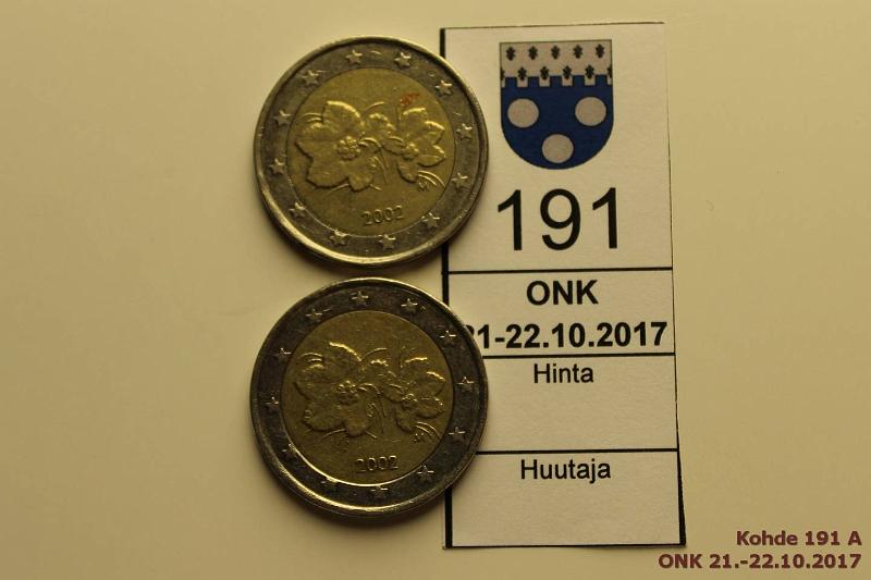 k-0191-a.jpg - Kohde 191, lhthinta: 7 € / myyntihinta: 11 € 2 € 2002 (2) Vaikein vuosi, siistit, kunto: 5