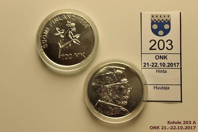 k-0203-a.jpg - Kohde 203, lhthinta: 12 € / myyntihinta: 19 € 100 mk 1995 (2) Ag, BU, AIV x 2 kapseleissa, kunto: 9