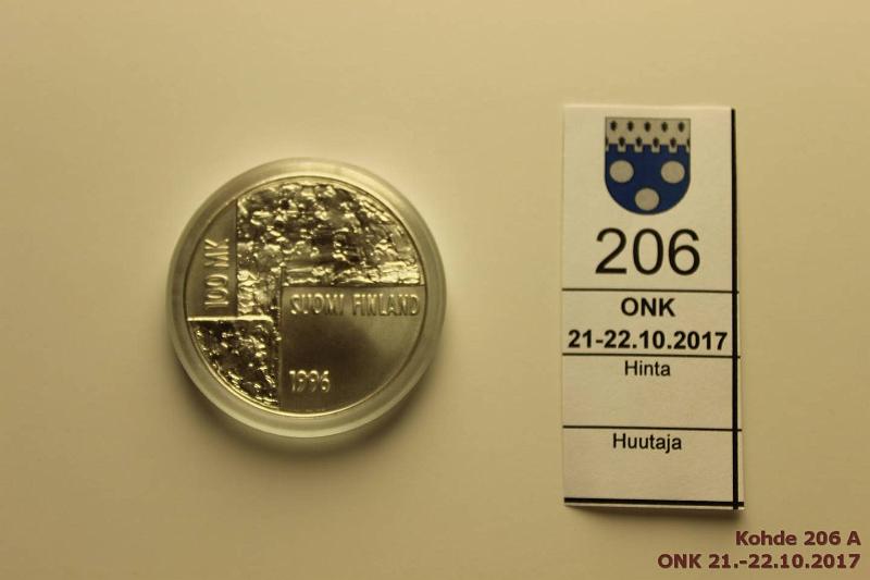 k-0206-a.jpg - Kohde 206, lhthinta: 10 € / myyntihinta: 19 € 100 mk 1996 Ag, BU, Schjerfbeck kapselissa, kunto: 9