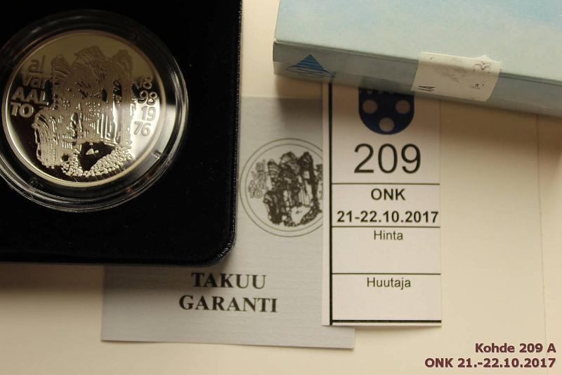 k-0209-a.jpg - Kohde 209, lhthinta: 12 € / myyntihinta: 19 € 100 mk 1998 Ag, Proof, Aalto, kapseli, kotelo, tod, kunto: 10