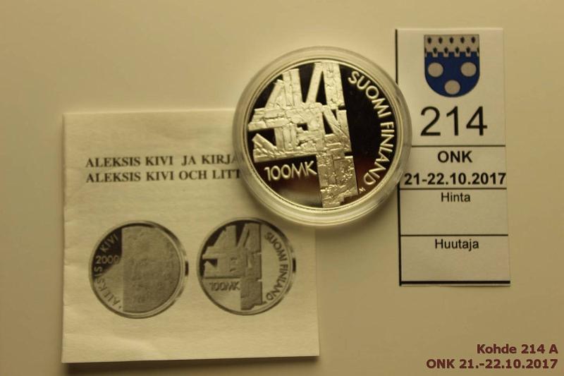 k-0214-a.jpg - Kohde 214, lhthinta: 12 € / myyntihinta: 21 € 100 mk 2000 Ag, Proof, Kivi kapselissa, kunto: 10