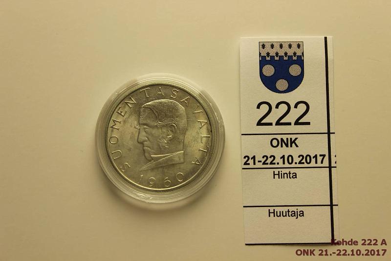 k-0222-a.jpg - Kohde 222, lhthinta: 10 € / myyntihinta: 12 € 1000 mk 1960 Ag, kapselissa, erittin kaunis!, kunto: 8