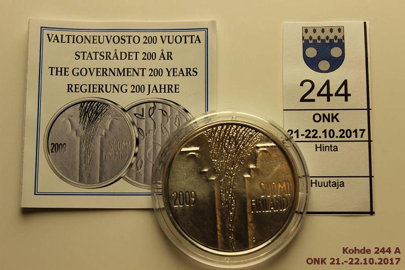 k-0244-a.jpg - Kohde 244, lhthinta: 14 € / myyntihinta: 14 € 10 € 2009 Ag, Proof, Valtioneuvosto kaps., tod., kunto: 10