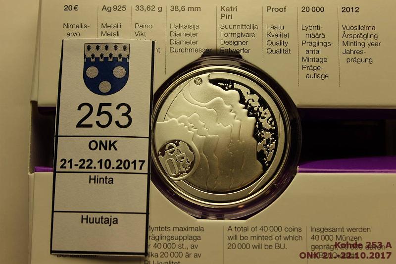 k-0253-a.jpg - Kohde 253, lhthinta: 14 € / myyntihinta: 32 €  20 €  2012 Ag, Proof, Tasa-arvo, laatikossa vikaa, tod., kunto: 10