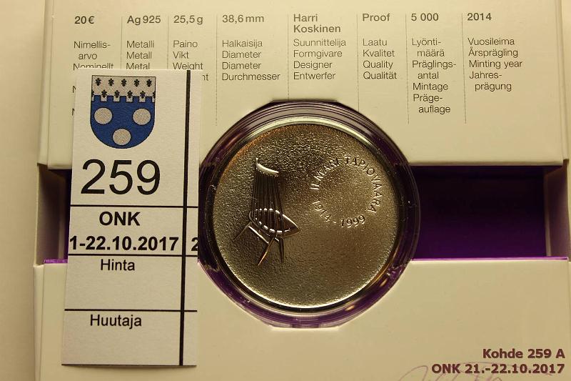 k-0259-a.jpg - Kohde 259, lhthinta: 14 € / myyntihinta: 44 €  20 €  2014 Ag, Proof, Tapiovaara pahvilaatikossa, tod., kunto: 10