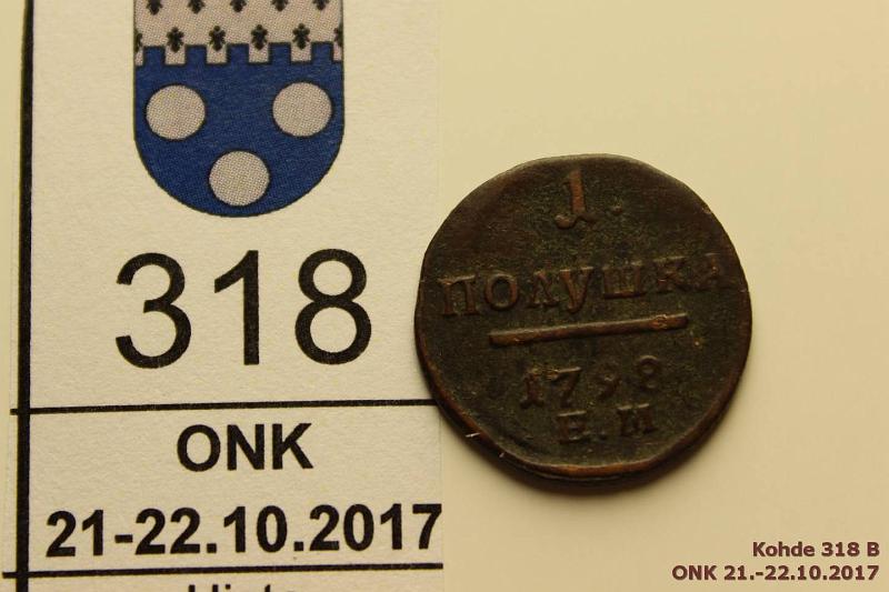 k-0318-b.jpg - Kohde 318 (kuva 2/2), lhthinta: 5 € / myyntihinta: 17 € Polushka 1798 C#92.3 Cu, 1/4 kop, EM, kunto: 4