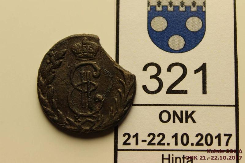 k-0321-a.jpg - Kohde 321 (kuva 1/2), lhthinta: 12 € Denga 1770 C#2, Bit.1177 Cu, ??,  kop Siperia, Suzun mint, vajaa aihio, muuten kunto hyv, kunto: 4