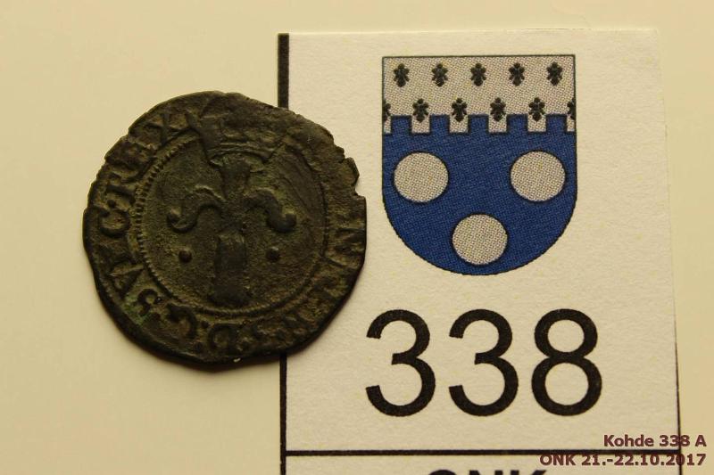 k-0338-a.jpg - Kohde 338 (kuva 1/2), lhthinta: 15 € / myyntihinta: 34 € 1 fyrk 1585 SM#112 Ag, Johann III, rvja, kunto: 4