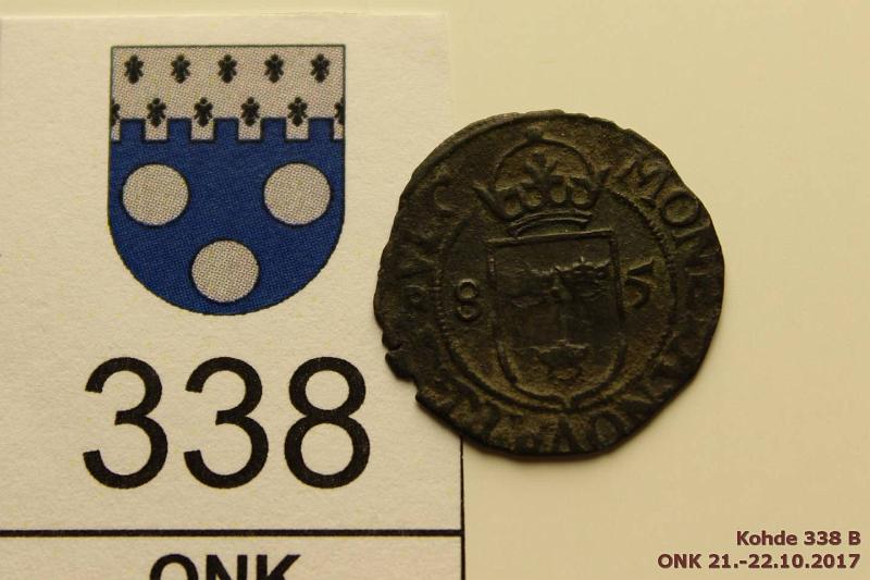 k-0338-b.jpg - Kohde 338 (kuva 2/2), lhthinta: 15 € / myyntihinta: 34 € 1 fyrk 1585 SM#112 Ag, Johann III, rvja, kunto: 4