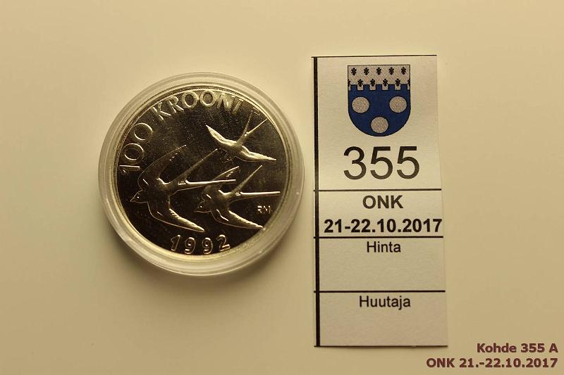 k-0355-a.jpg - Kohde 355, lhthinta: 10 € / myyntihinta: 18 € Eesti 10 kr 1992 KM#26 Ag, 28,28g/925, kapseli, kunto: 9