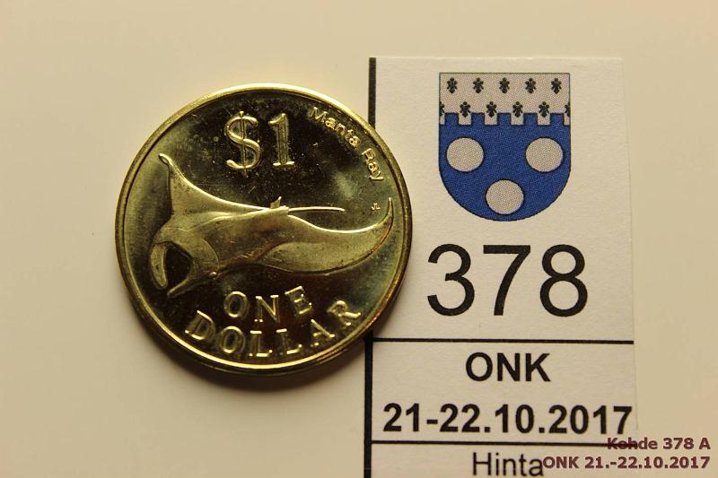 k-0378-a.jpg - Kohde 378, lhthinta: 5 € Mikronesia 1 dollar 2012 Br, rahake. Manta Ray, kunto: 9