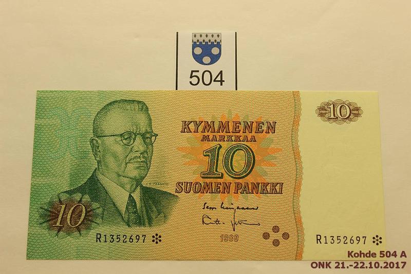 k-0504-a.jpg - Kohde 504, lhthinta: 10 € / myyntihinta: 12 € 10 mk 1980 R* SNY 147.2 R1352697* LIN-Leh, korvaava, kunto: 9