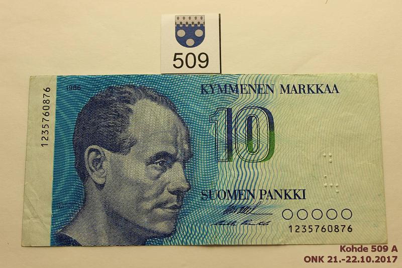 k-0509-a.jpg - Kohde 509, lhthinta: 15 € / myyntihinta: 19 € 10 mk 1986 SNY 148.1 1259274064 OL I-Pu1, valkeassa osassa sokeainkirjoitusta, prep. Erikoinen!, kunto: 4