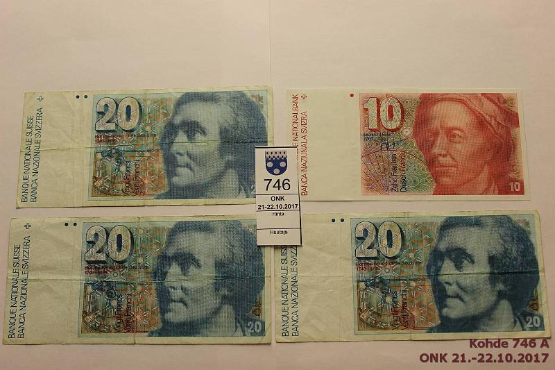 k-0746-a.jpg - Kohde 746, lhthinta: 20 € / myyntihinta: 20 € Sveitsi 1978-79 (4) 10f 1979 Euler(kl 7); 20f-78(3, kaikki kl3) Saussure, kunto: 7, 3