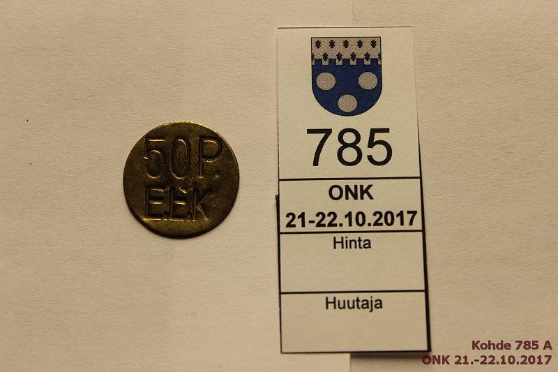 k-0785-a.jpg - Kohde 785, lhthinta: 20 € / myyntihinta: 20 € Poletti 50 p 1918 EEK (Espoon Elintarvikekeskus), kunto: 7