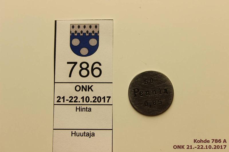 k-0786-a.jpg - Kohde 786, lhthinta: 5 € / myyntihinta: 5 € Poletti 50 p Fe, yksipuolinen: 50 Penni 0,85. Erikoinen!, kunto: 7