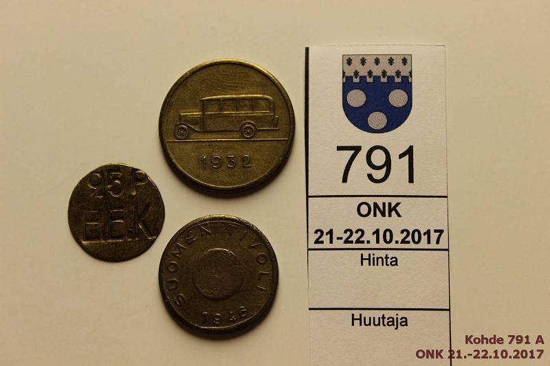 k-0791-a.jpg - Kohde 791, lhthinta: 5 € / myyntihinta: 6 € Poletit (3) 1918-46 25p EEK; Omnibus 1932 Tampere 1; Suomen Tivoli 1946, kunto: 4-7