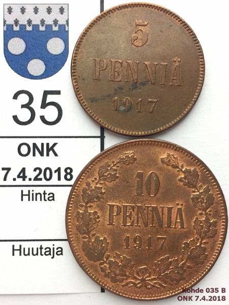 k-0035-b.jpg - Kohde 35 (kuva 2/2), lhthinta: 10 € 5 + 10 p 1917 I (2) ephpja, kauniit!, kunto: 7, 8