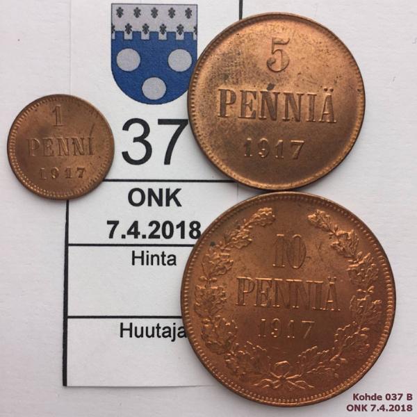 k-0037-b.jpg - Kohde 37 (kuva 2/2), lhthinta: 12 € / myyntihinta: 22 € 1 - 10 p 1917 II (3) 1, 5 ja 10p, ephpja, loisteliaat!, kunto: 9, 8, 9