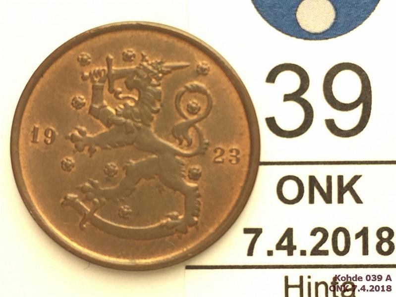 k-0039-a.jpg - Kohde 39 (kuva 1/2), lhthinta: 8 € / myyntihinta: 13 € 10 p 1923 Hpja, erittin kaunis!, kunto: 8