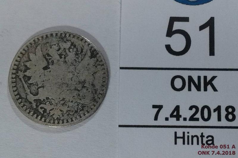 k-0051-a.jpg - Kohde 51 (kuva 1/2), lhthinta: 275 € 25 p 1867 Ag, puhd, melko harvinainen, kunto: 2