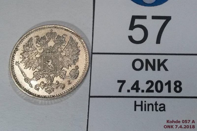 k-0057-a.jpg - Kohde 57 (kuva 1/2), lhthinta: 25 € / myyntihinta: 44 € 25 p 1897 Ag, erittin kaunis!, kunto: 8