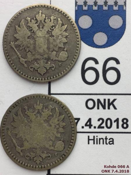 k-0066-a.jpg - Kohde 66 (kuva 1/2), lhthinta: 10 € / myyntihinta: 10 € 50 p 1864, -65 Ag, kunto: 2/4