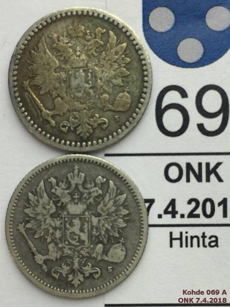 k-0069-a.jpg - Kohde 69 (kuva 1/2), lhthinta: 5 € / myyntihinta: 5 € 50 p 1871, -72 Ag, SNY 320.2, 321.1, kunto: 3/4