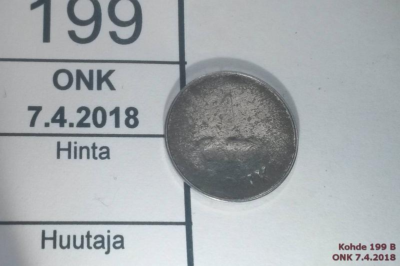 k-0199-b.jpg - Kohde 199 (kuva 2/2), lhthinta: 5 € / myyntihinta: 5 € 1 mk 1952 Fe, lhes nkymtn lynti, kunto: 4