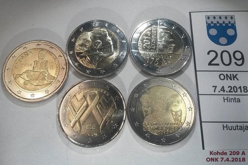 k-0209-a.jpg - Kohde 209 (kuva 1/2), lhthinta: 15 € 2 € 2012-14 (5) Luxemburg 2012, -14; Italia-14; Espanja-14; Ranska-14, kunto: 9