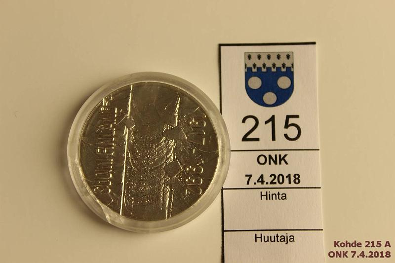 k-0215-a.jpg - Kohde 215, lhthinta: 5 € / myyntihinta: 8 € 100 mk 1992 Ag, BU, Itsenisyys kapseli rikki, kunto: 9