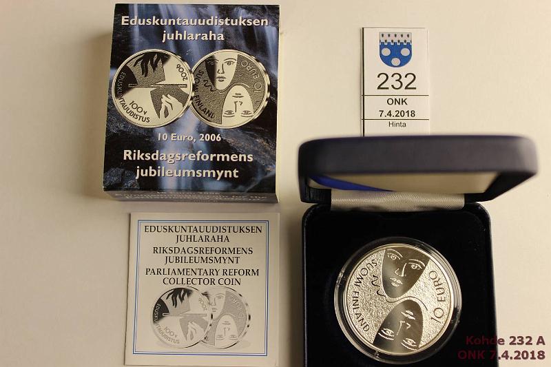 k-0232-a.jpg - Kohde 232, lhthinta: 12 € / myyntihinta: 12 € 10 € 2006 Ag, proof, Eduskuntauudistus, kotelo, tod, kunto: 10